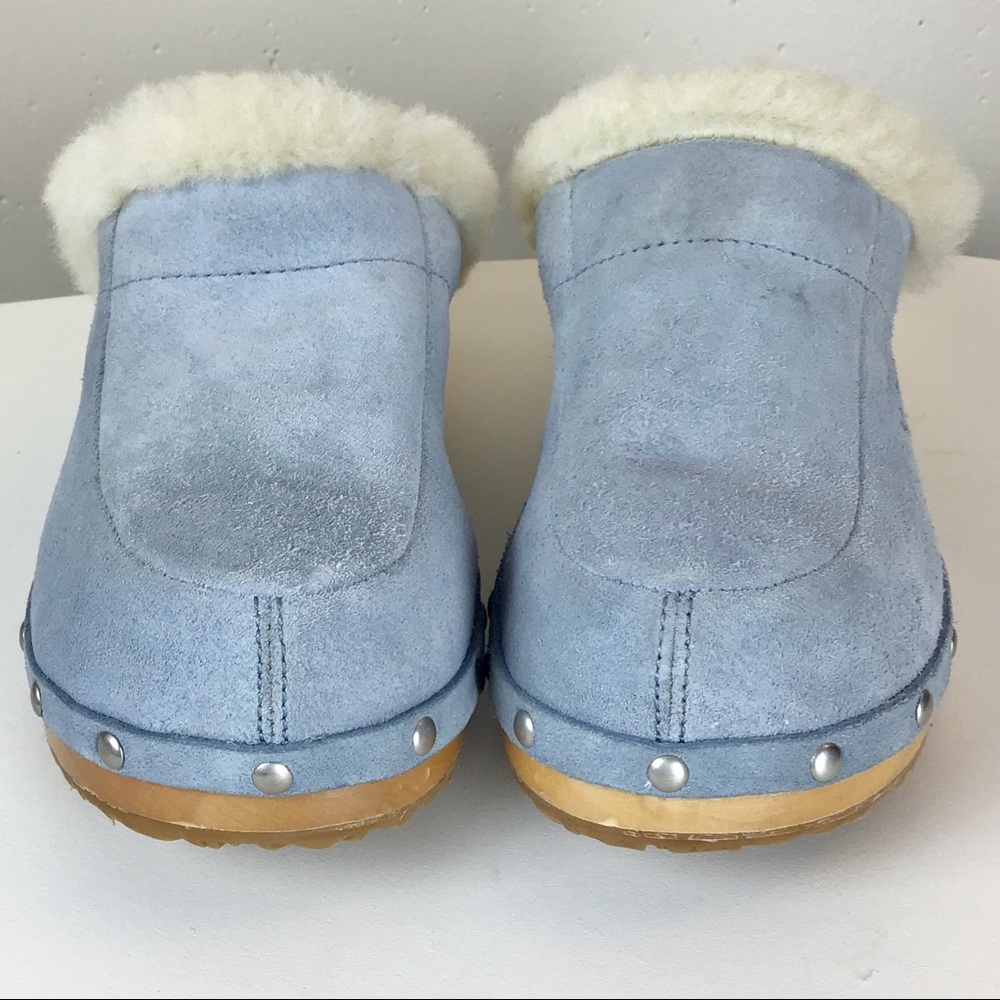 Ugg Light Blue Suede “Kalie” Sheepskin Clogs Sz 8